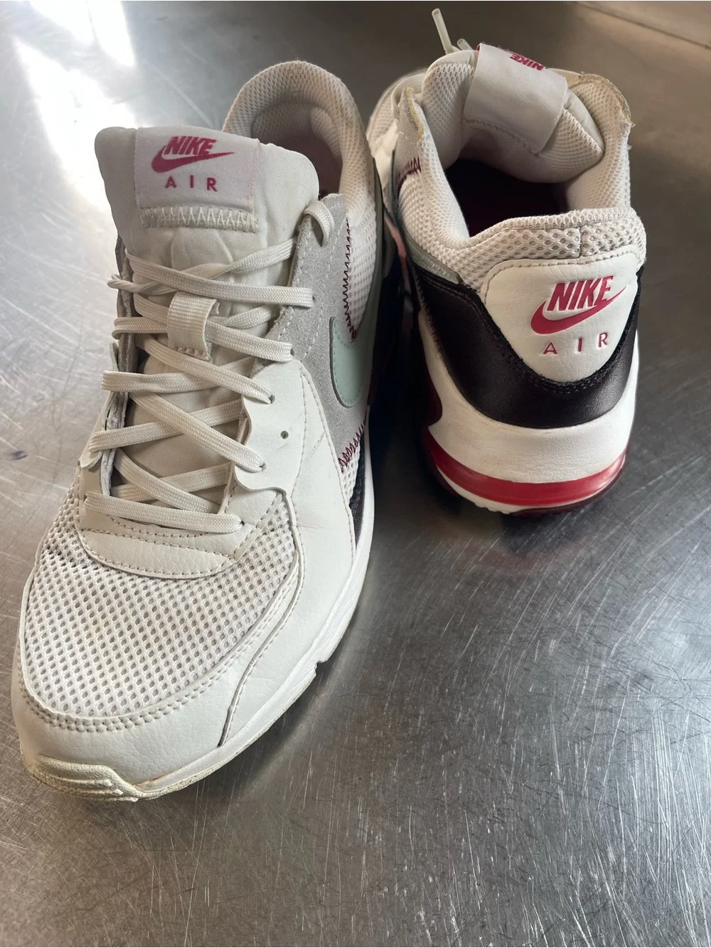 Nike Air Men's Cream White Sneakers with Pink Logo